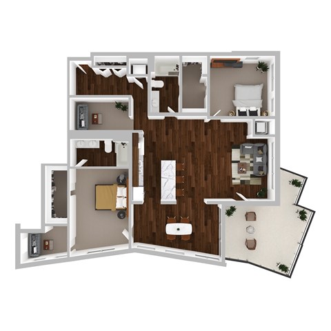 Floor plan for 2 beds, 2 baths, 1663 sqft